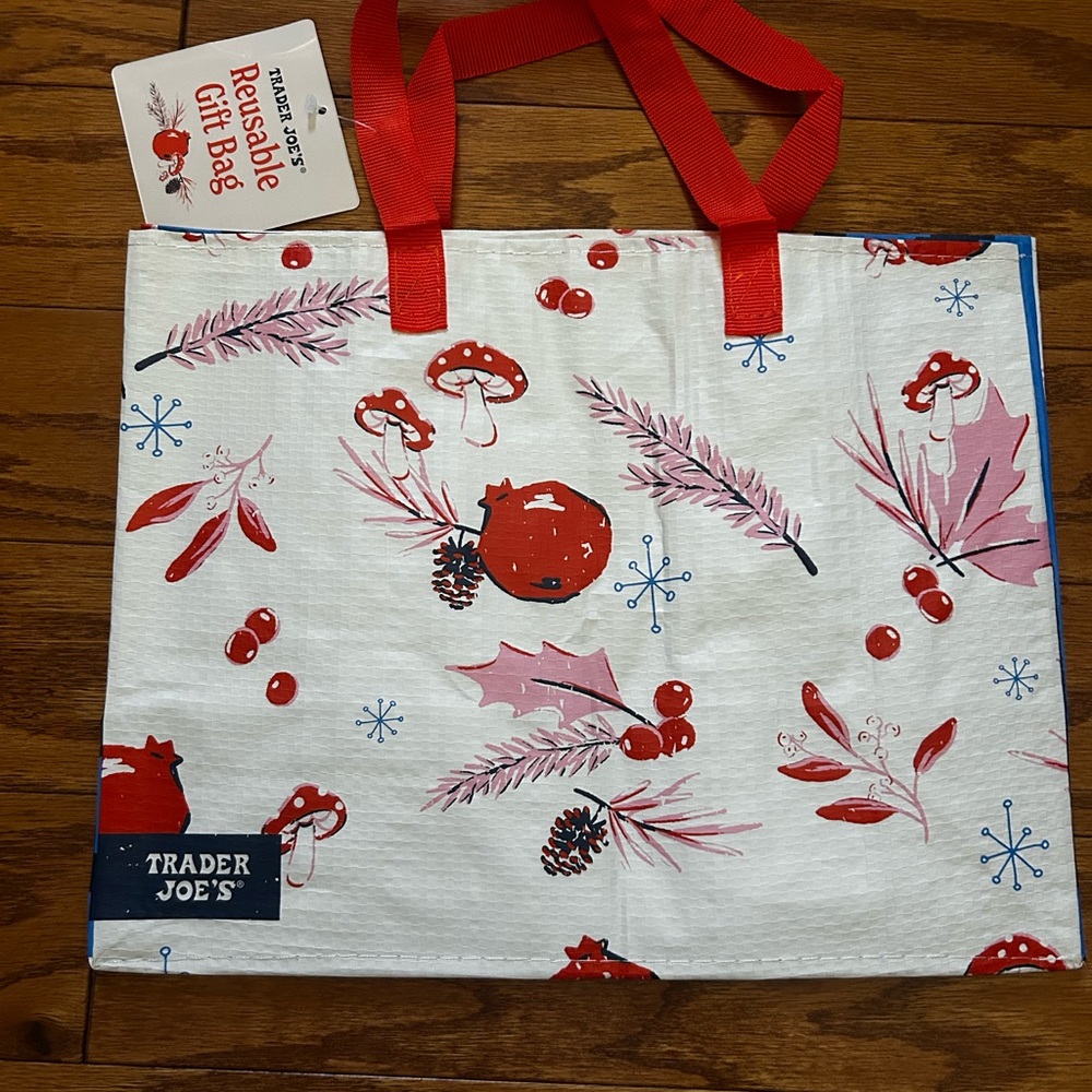 Trader Joe's Festive White and Red Tote Bag